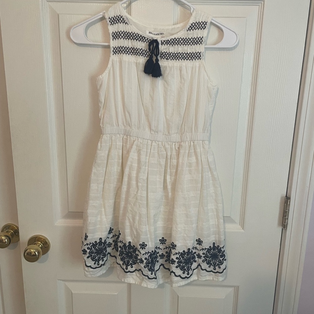 *3 for $20* Embroidered Cream and Navy Blue Sleeveless Girls Dress
